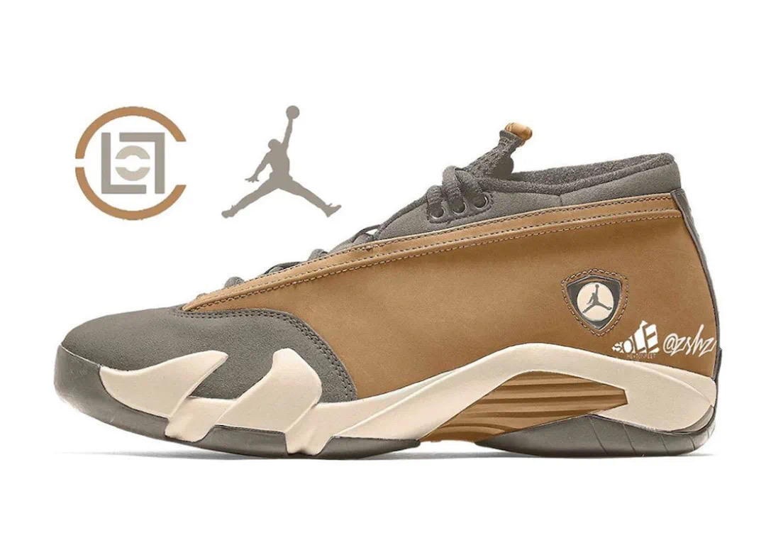 CLOT x Air Jordan 14 Low Yellow Grey Shoes - Click Image to Close